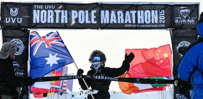 Heather Hawkins completing the North Pole Marathon